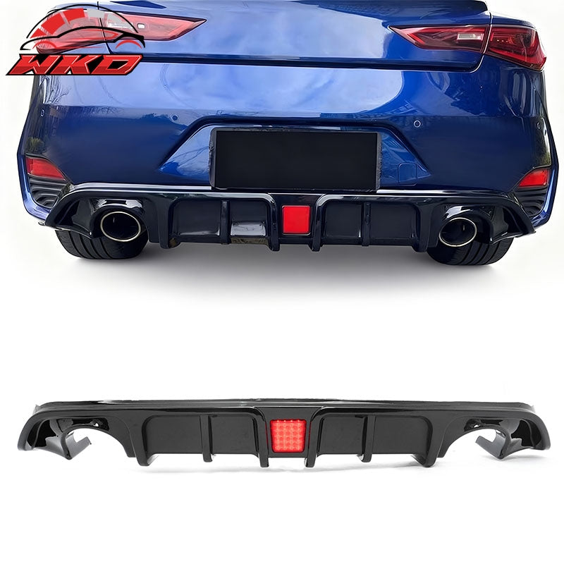 Wholesale 17-22 INFINITI Q60 LED Rear Bumper Diffuser Lip W/ 4-Fin PP Gloss Black