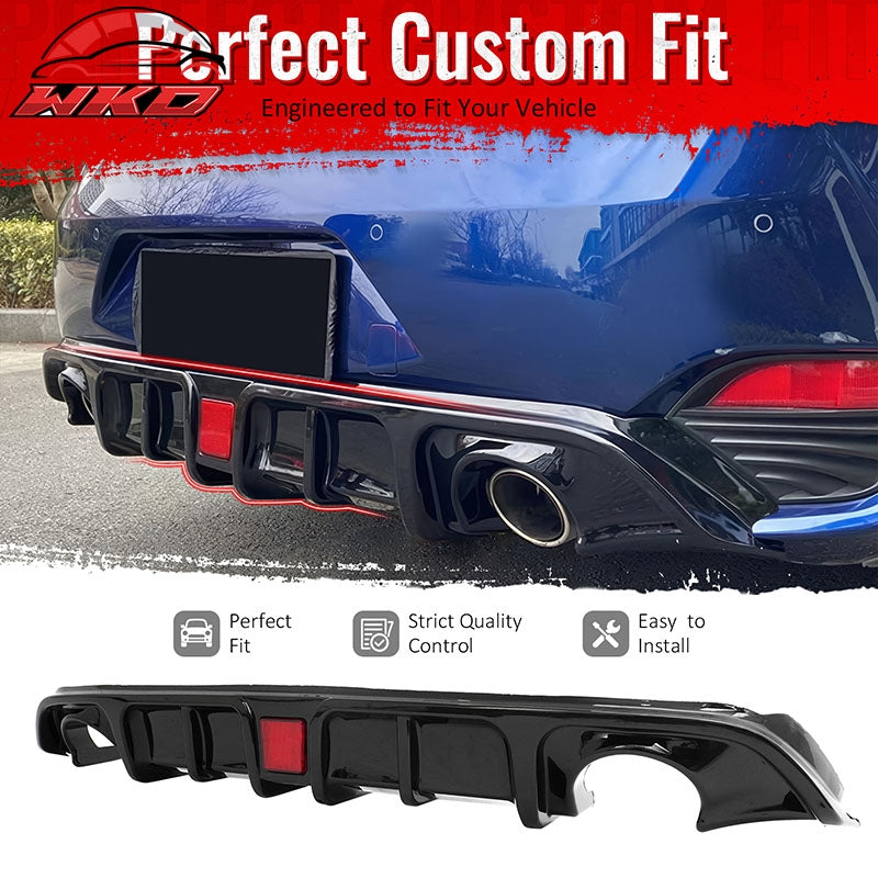 Fits 17-22 INFINITI Q60 LED Rear Bumper Diffuser Lip W/ 4-Fin PP Gloss Black