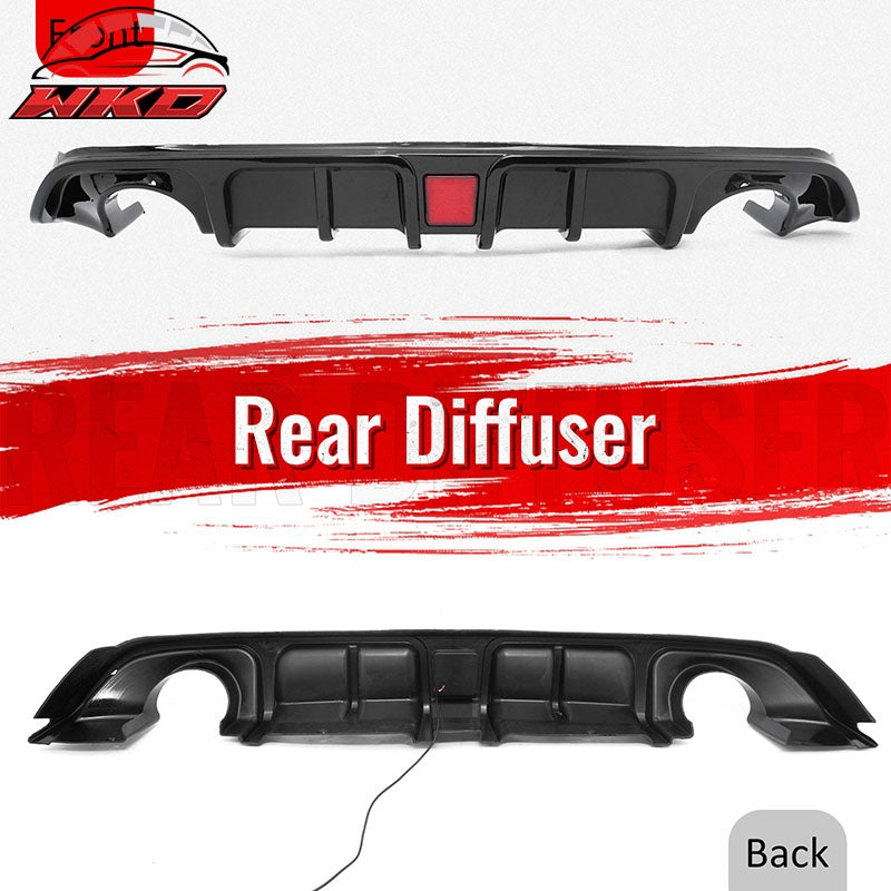 Fits 17-22 INFINITI Q60 LED Rear Bumper Diffuser Lip W/ 4-Fin PP Gloss Black