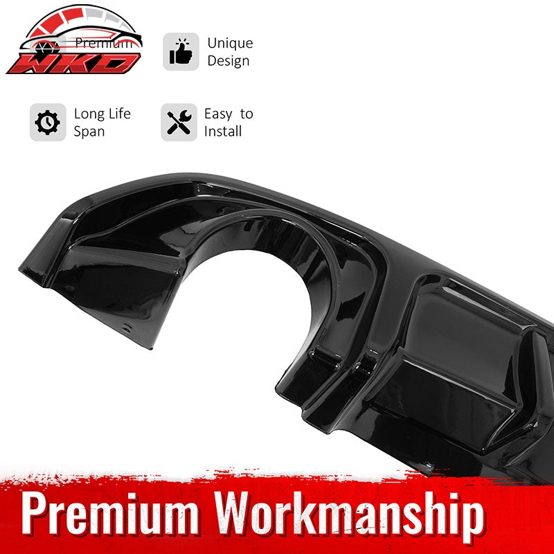Fits 17-22 INFINITI Q60 LED Rear Bumper Diffuser Lip W/ 4-Fin PP Gloss Black
