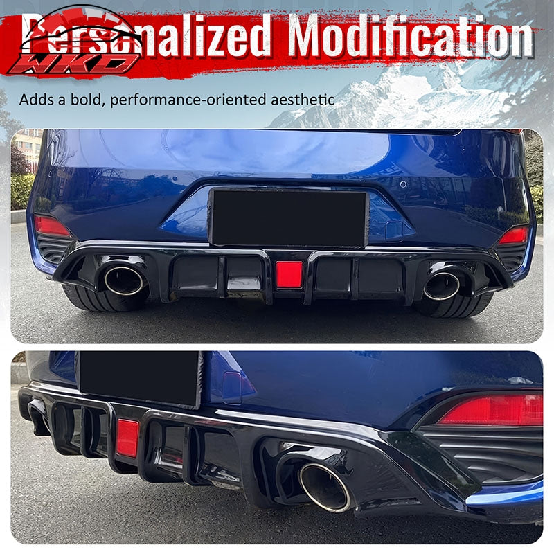 Fits 17-22 INFINITI Q60 LED Rear Bumper Diffuser Lip W/ 4-Fin PP Gloss Black