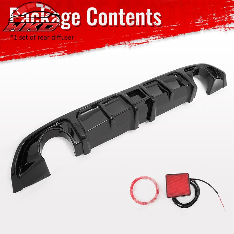 Fits 17-22 INFINITI Q60 LED Rear Bumper Diffuser Lip W/ 4-Fin PP Gloss Black
