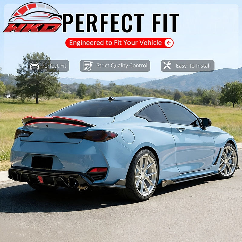 Fits 17-22 INFINITI Q60 Trunk Spoiler Wing Gloss Black PSM Style Rear Wing ABS