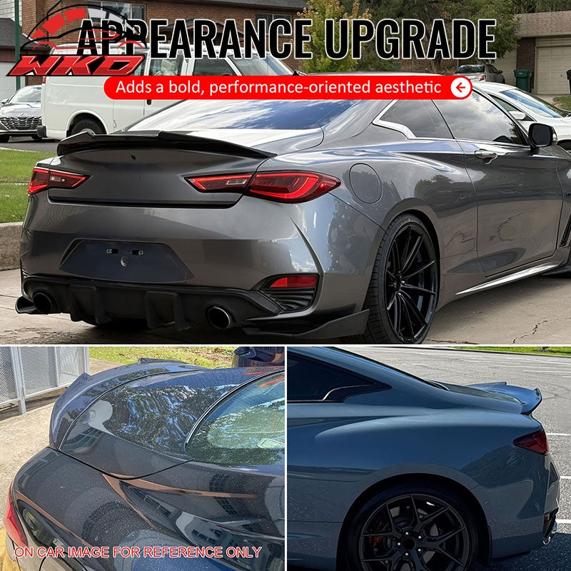Fits 17-22 INFINITI Q60 Trunk Spoiler Wing Gloss Black PSM Style Rear Wing ABS