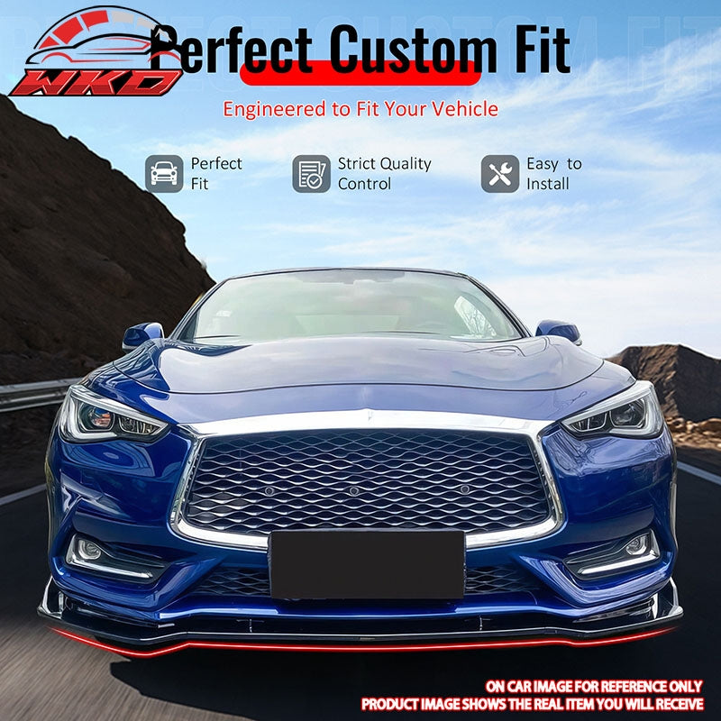 Fits 17-22 INFINITI Q60 V2 JDM Front Bumper Lip Spoiler PP Carbon Fiber Print