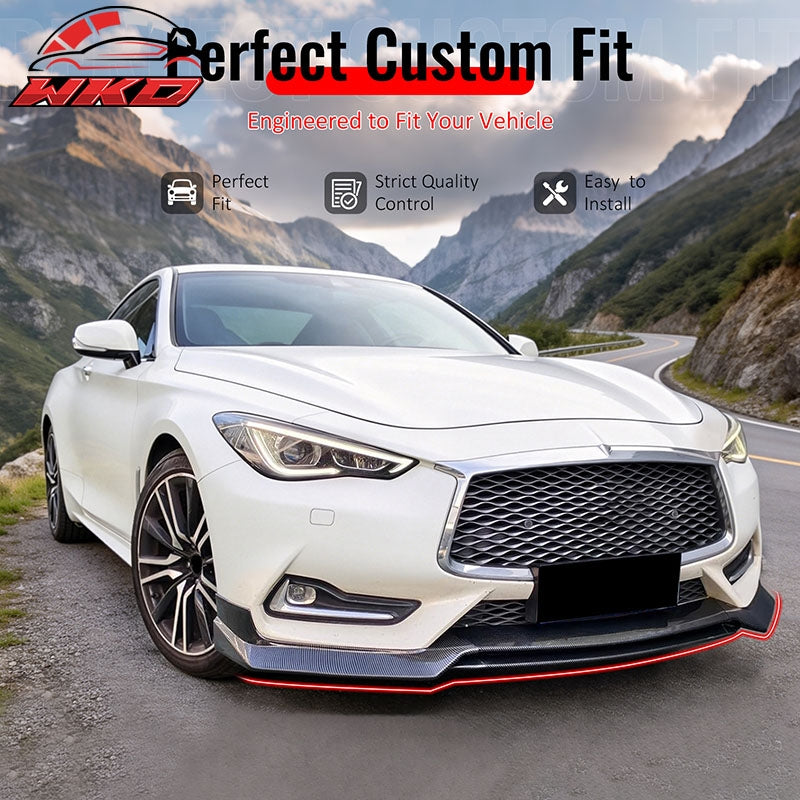 Fits 17-22 INFINITI Q60 V37 RS JDM Style Front Bumper Lip Carbon Fiber Print 3PC