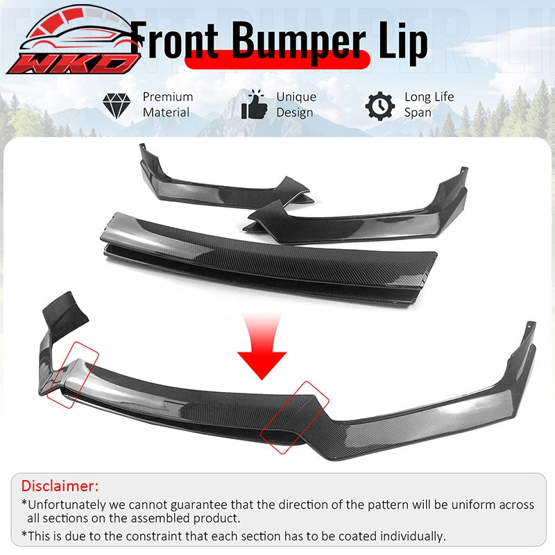 Fits 17-22 INFINITI Q60 V37 RS JDM Style Front Bumper Lip Carbon Fiber Print 3PC