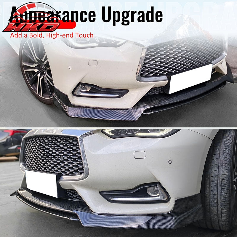 Fits 17-22 INFINITI Q60 V37 RS JDM Style Front Bumper Lip Carbon Fiber Print 3PC