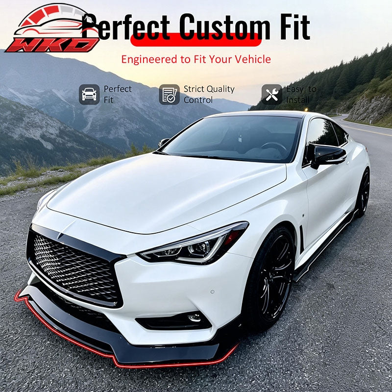 Fits 17-22 INFINITI Q60 V37 RS JDM Style Front Bumper Lip Chin Matte Black 3PCS