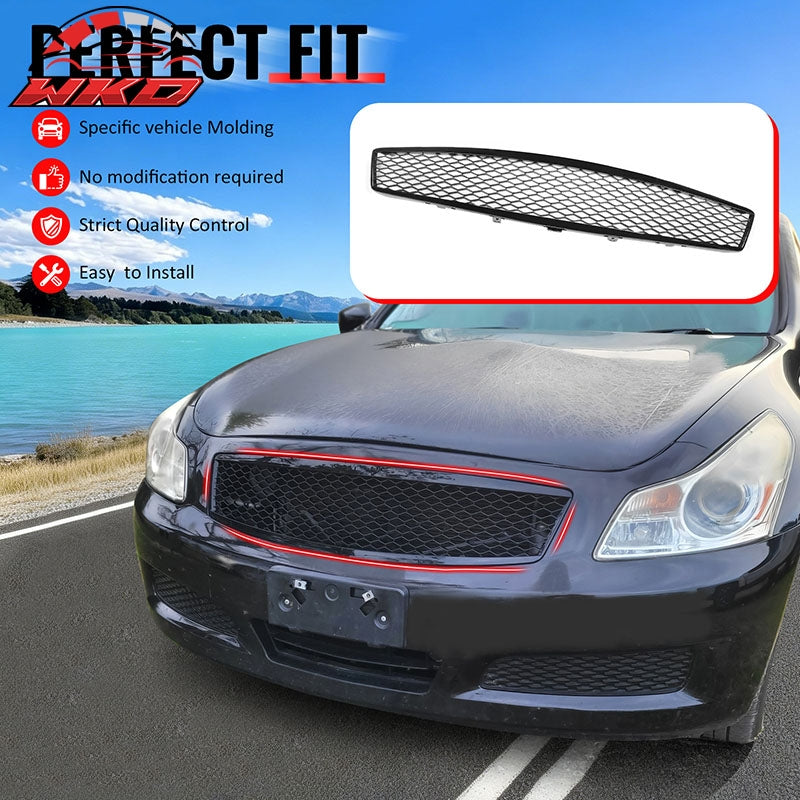 Fits 07-08 Infiniti G35& 09 G37 4Dr Honeycomb Style Upper Grille Gloss Black ABS