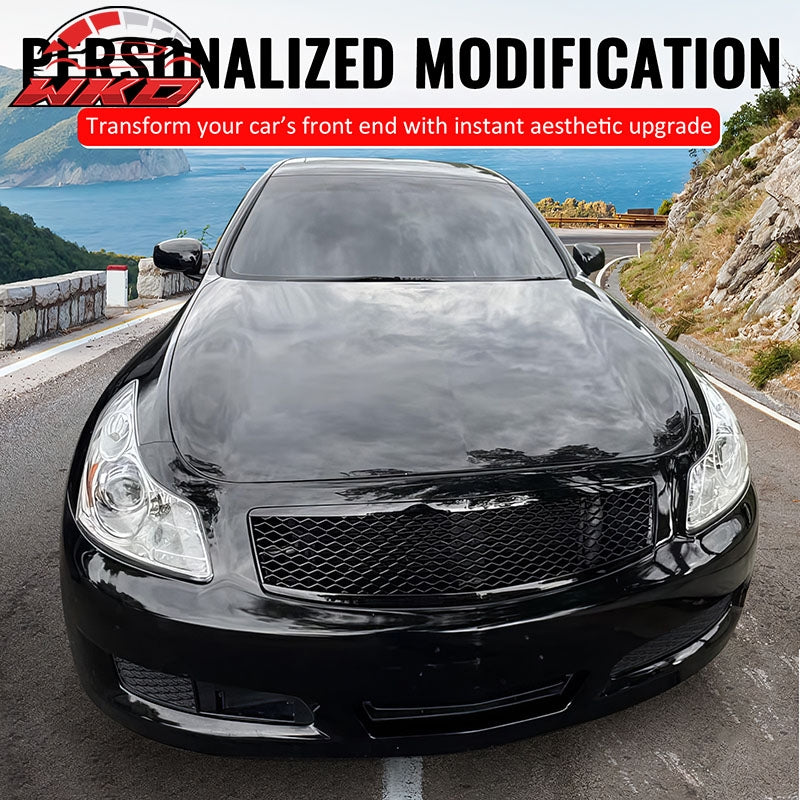 Fits 07-08 Infiniti G35& 09 G37 4Dr Honeycomb Style Upper Grille Gloss Black ABS