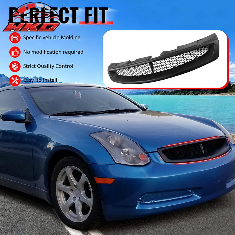For 03-07 Infiniti G35 Coupe JDM Style Front Bumper Upper Grille Matte Black ABS