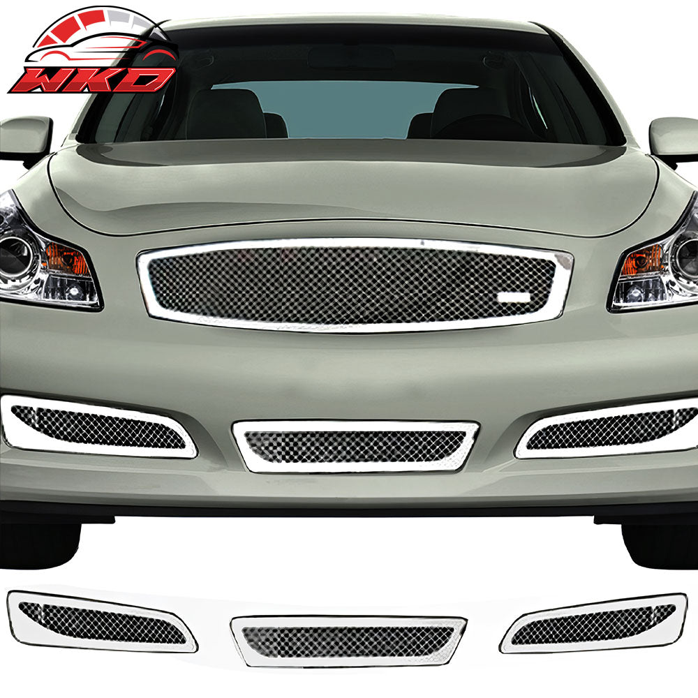 Fits 07-08 Infiniti G35 2009 G37 Sedan Mesh Chrome Insert Grille Stainless Steel