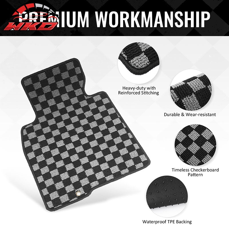 Fits 08-13 Infiniti G37 Floor Mats Non-Slip Carpets Checkered Black Gray Plaid