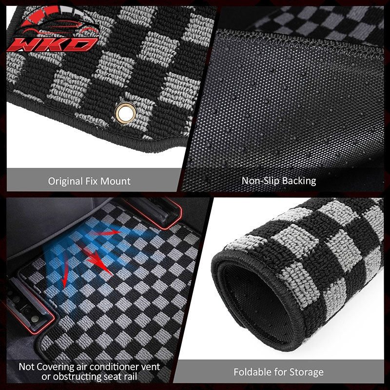 Fits 08-13 Infiniti G37 Floor Mats Non-Slip Carpets Checkered Black Gray Plaid