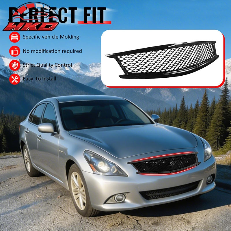 Fits 10-15 Infiniti G37 G25 Q40 Sedan Honeycomb Style Upper Grille Gloss Black