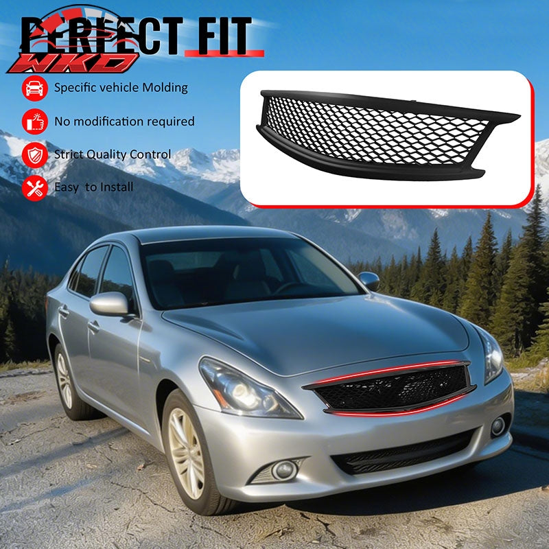 Fits 10-15 Infiniti G37 G25 Q40 Sedan Honeycomb Style Upper Grille Matte Black