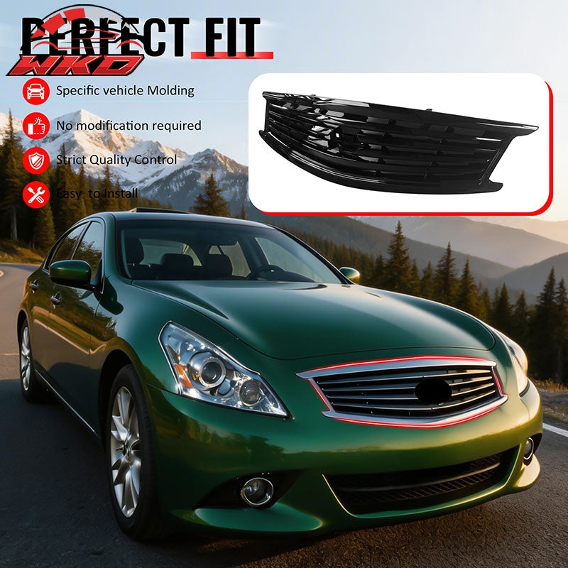 Fits 10-15 Infiniti G37 G25 Q40 Sedan OE Style Front Upper Grille Gloss Black