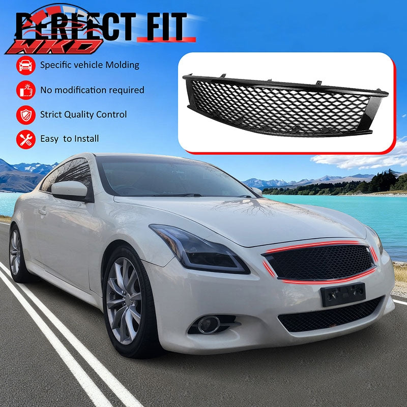 Fits 08-15 Infiniti G37 Q60 Coupe Honeycomb Style Upper Grille Gloss Black ABS