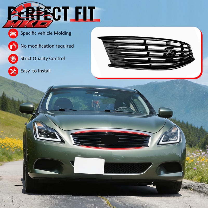 Fits 08-15 Infiniti G37 Q60 Coupe OE Style Front Upper Grille Gloss Black ABS