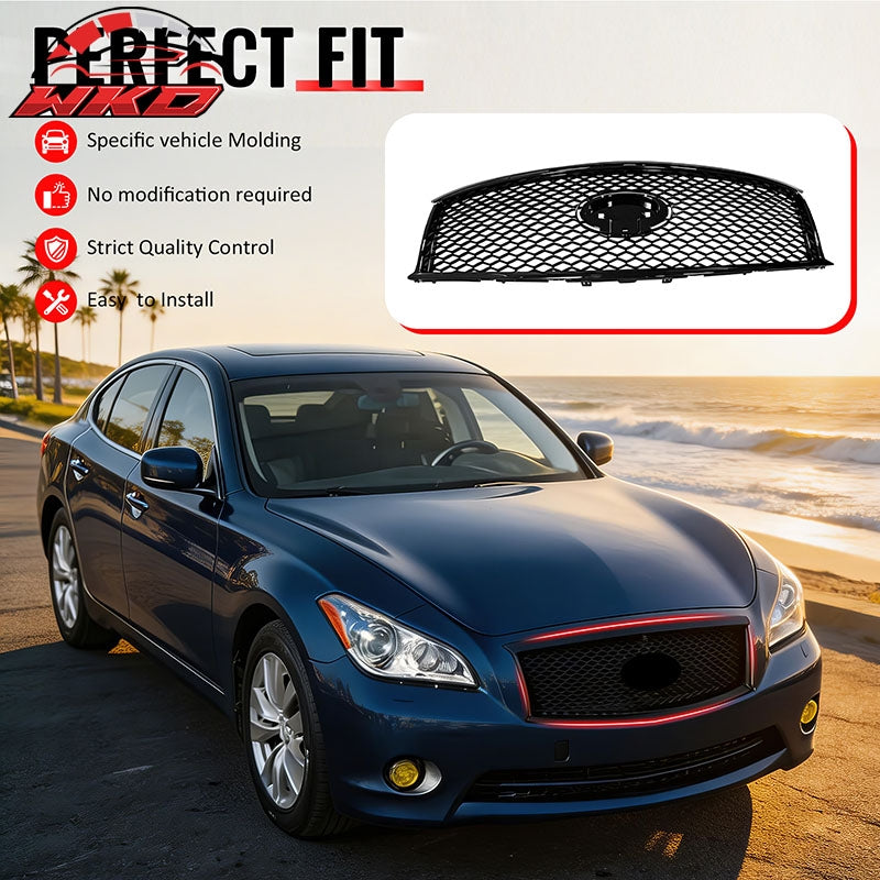 For 11-15 Infiniti M56 M35h M37 Q70 Gloss Black Honeycomb Style Upper Grille ABS