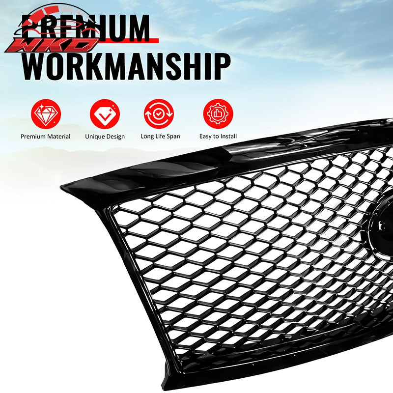 For 11-15 Infiniti M56 M35h M37 Q70 Gloss Black Honeycomb Style Upper Grille ABS