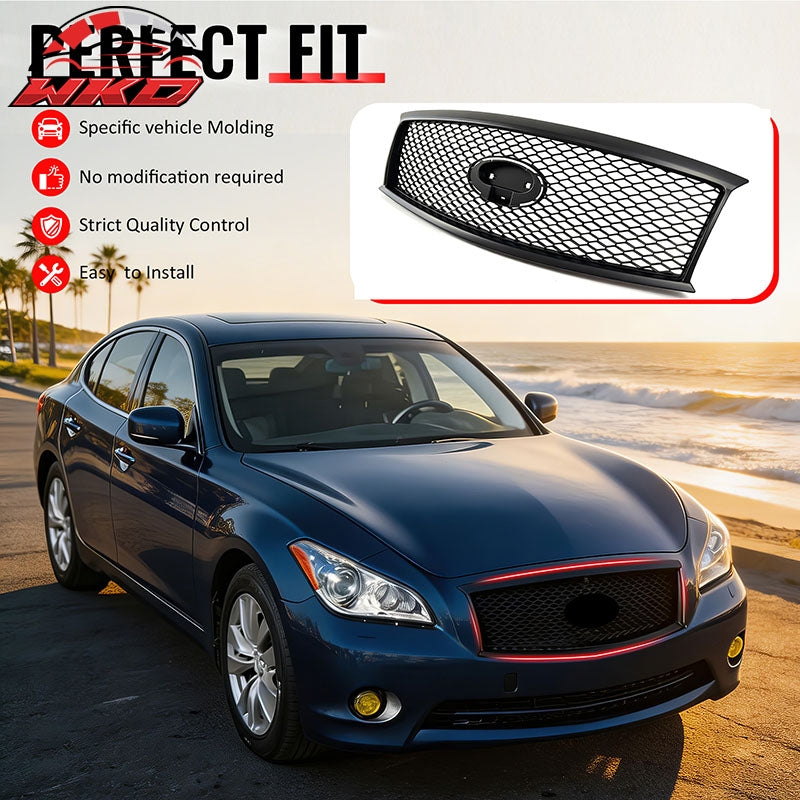 For 11-15 Infiniti M56 M35h M37 Q70 Matte Black Honeycomb Style Upper Grille ABS