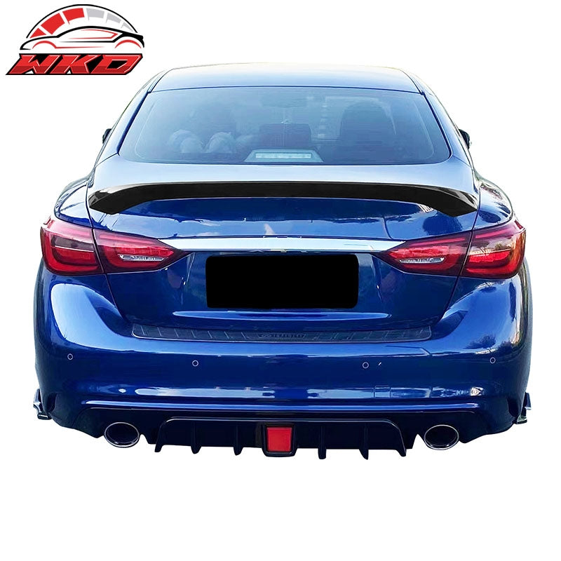 Fits 14-24 Infiniti Q50 AS Style Rear Trunk Spoiler Wing Lip Gloss Black ABS