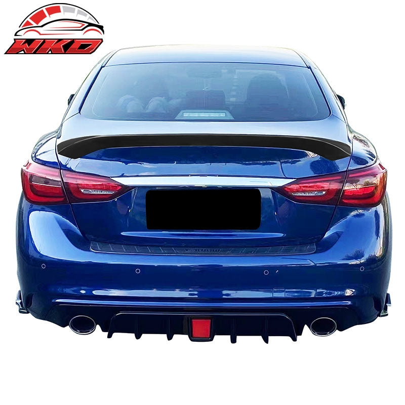 Fits 14-24 Infiniti Q50 AS Style Rear Trunk Spoiler Wing Lip Matte Black ABS