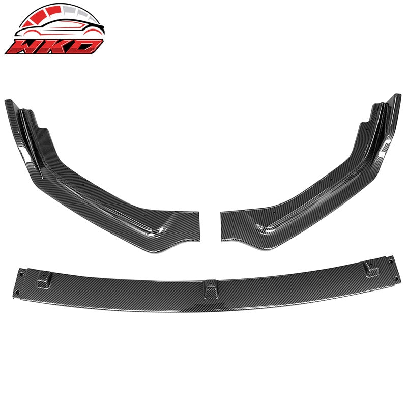 Fits 18-24 Infiniti Q50 Base Carbon Fiber Print PP 3PC Front Bumper Lip Spoiler