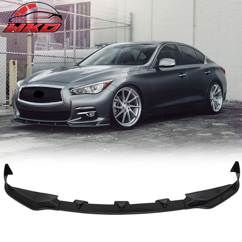 Fits 14-17 Infiniti Q50 Base Model Front Bumper Lip Spoiler Unpainted ABS 3PC