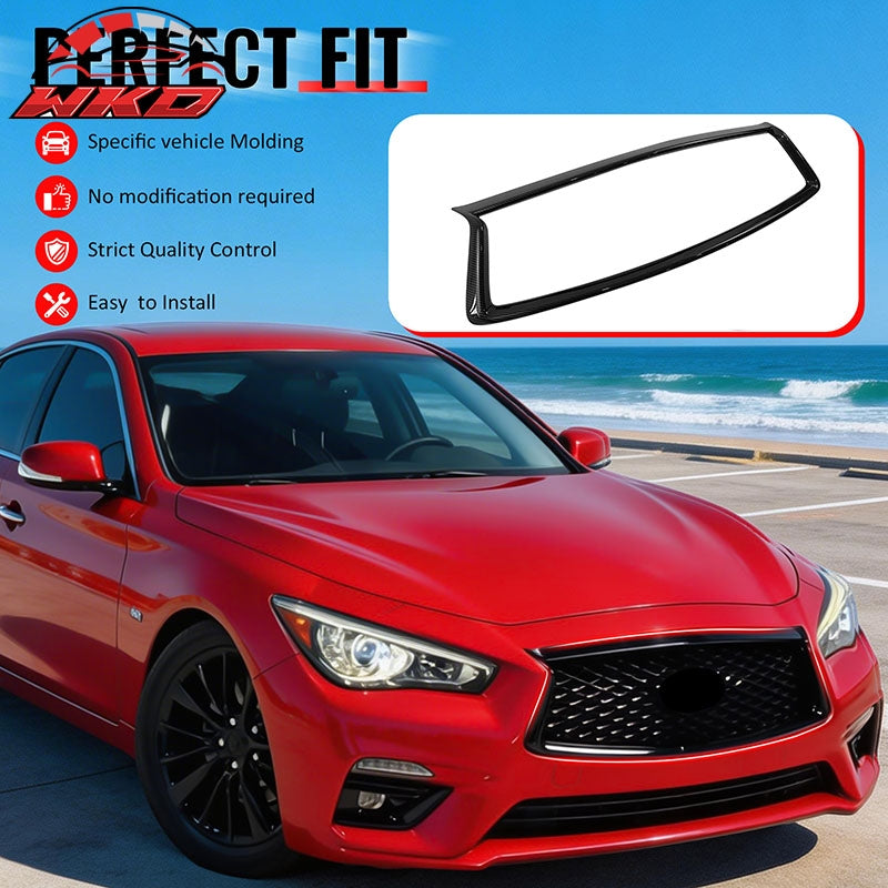 Fits 18-24 Infiniti Q50 Carbon Fiber Look OE Style Grille Frame Outline Trim ABS