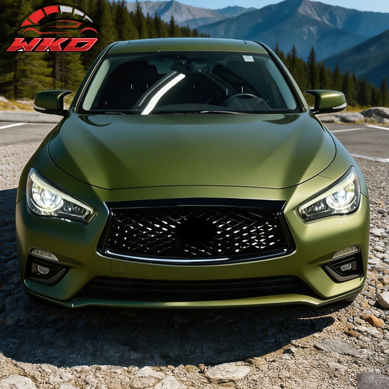 Fits 18-24 Infiniti Q50 Carbon Fiber Look OE Style Grille Frame Outline Trim ABS