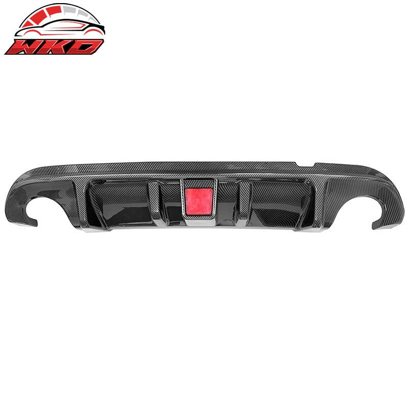 Fits 14-17 Infiniti Q50 Carbon Fiber Print LED Brake Light Rear Bumper Diffuser