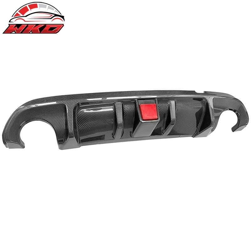 Fits 14-17 Infiniti Q50 Carbon Fiber Print LED Brake Light Rear Bumper Diffuser