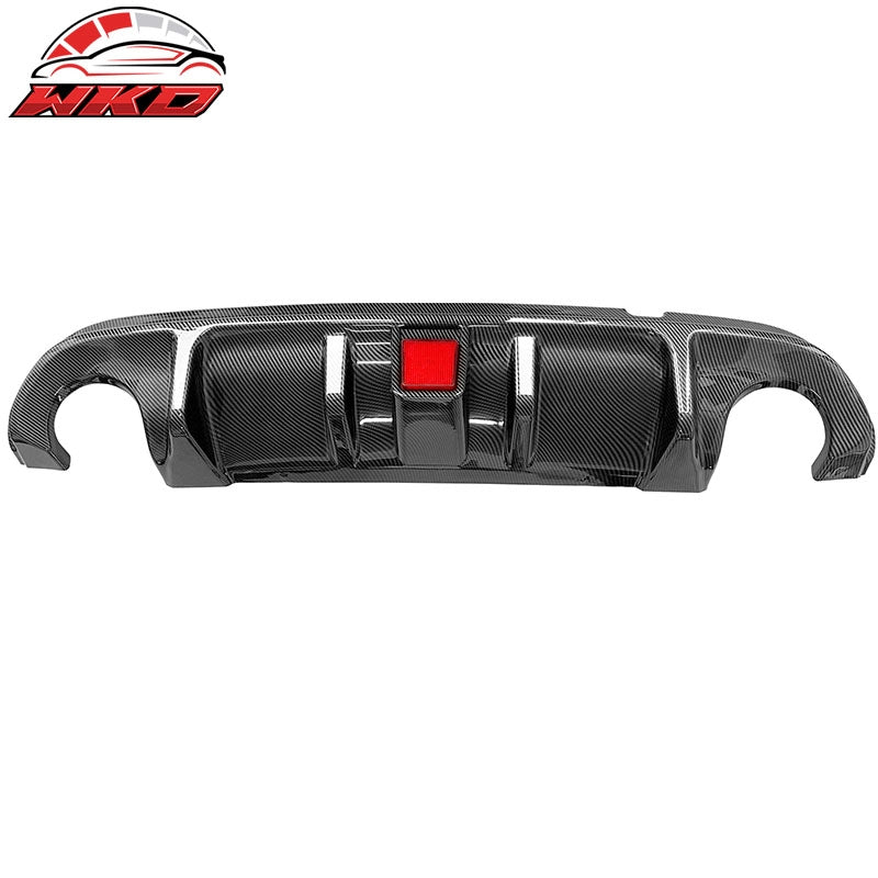 Fits 14-17 Infiniti Q50 Carbon Fiber Print LED Brake Light Rear Bumper Diffuser