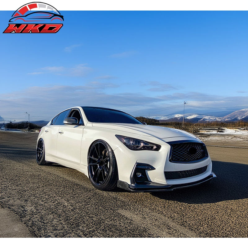Fits 18-24 Infiniti Q50 Carbon Fiber Print Sport Front Bumper Lip Spoiler 3PC