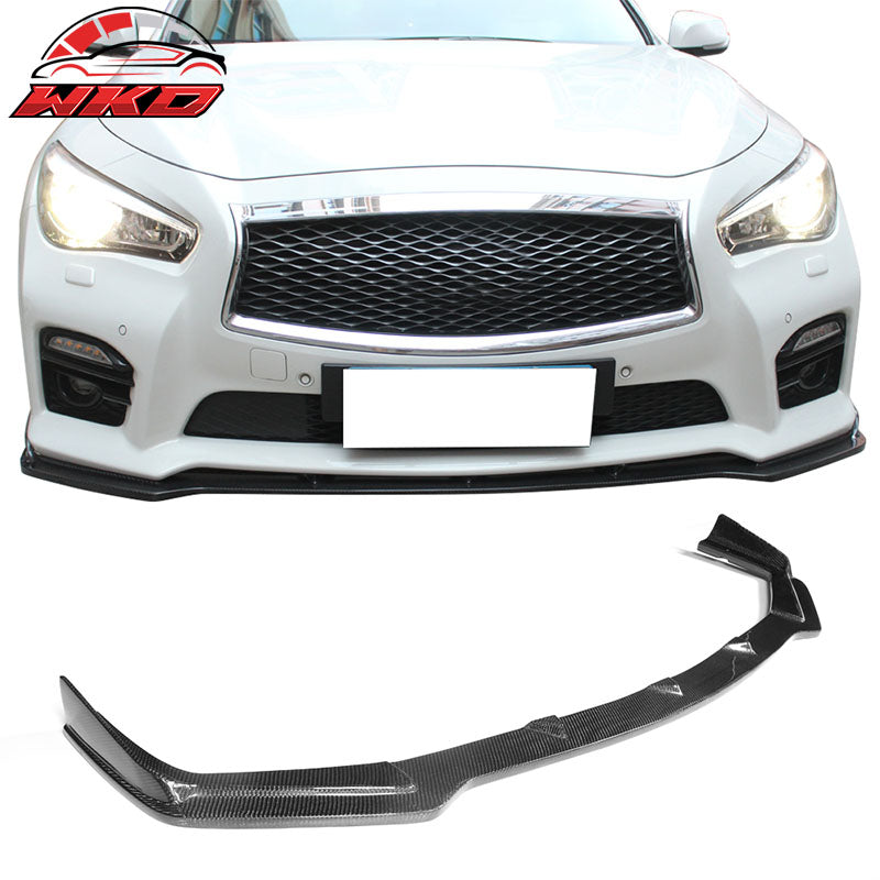 Fits 14-17 Infiniti Q50 V37 Sport ST Style Front Bumper Lip - Matte Carbon Fiber