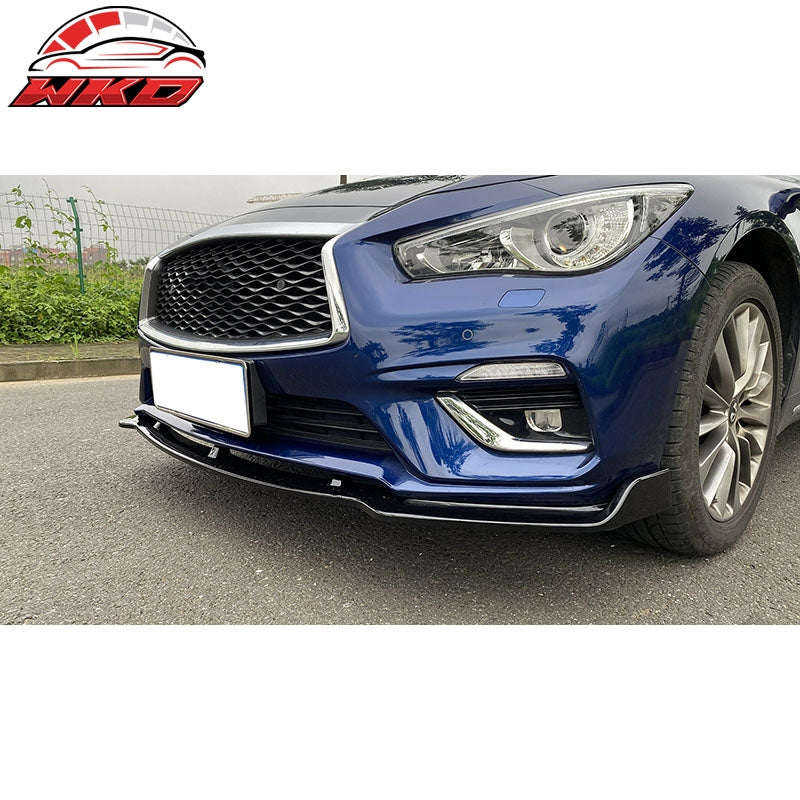 Fits 18-24 Infiniti Q50 Gloss Black Front Bumper Lip Spoiler Splitter PP 3PCS