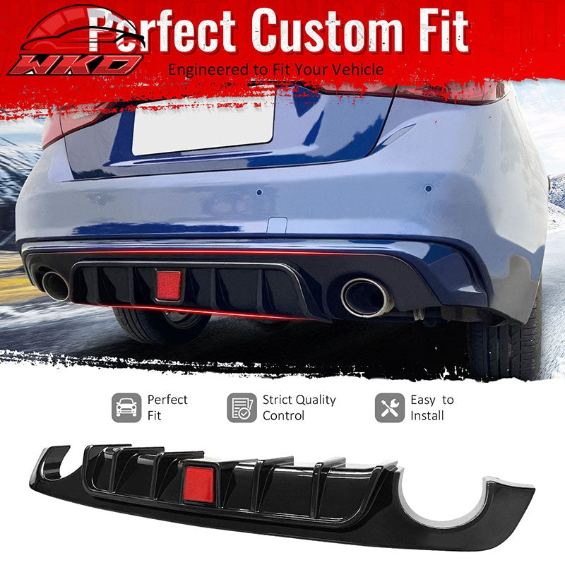 Fits 18-24 Infiniti Q50 Gloss Black LED Brake Light Rear Bumper Lip Diffuser PP