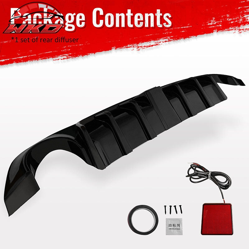 Fits 18-24 Infiniti Q50 Gloss Black LED Brake Light Rear Bumper Lip Diffuser PP