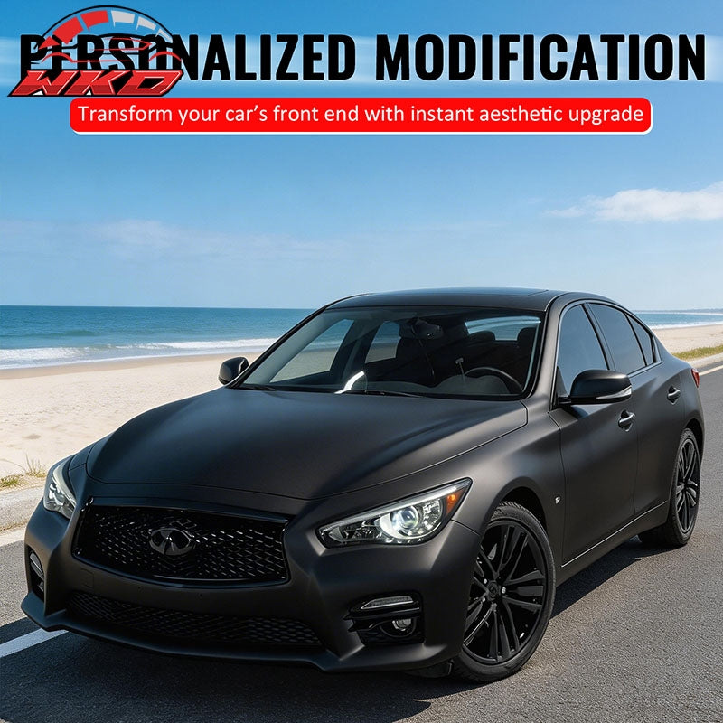 Fits 14-17 Infiniti Q50 Gloss Black OE Style Front Grill Frame Outline Trim ABS