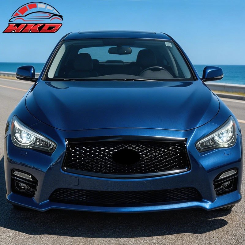Fits 14-17 Infiniti Q50 Gloss Black OE Style Front Grill Frame Outline Trim ABS