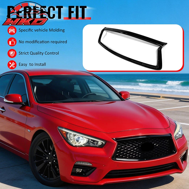 Fits 18-24 Infiniti Q50 Gloss Black OE Style Front Grill Frame Outline Trim ABS