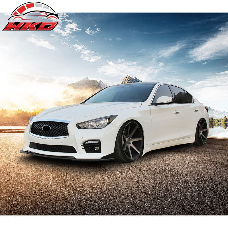 Fits 14-17 Infiniti Q50 Q50S Sport 3PCS Front Bumper Lip Spoiler Unpainted ABS