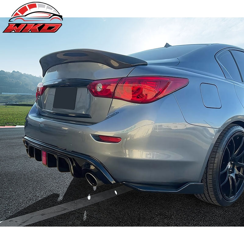 Fits 18-24 Infiniti Q50 Rear Bumper Side Corner Splitter Aprons PP Gloss Black