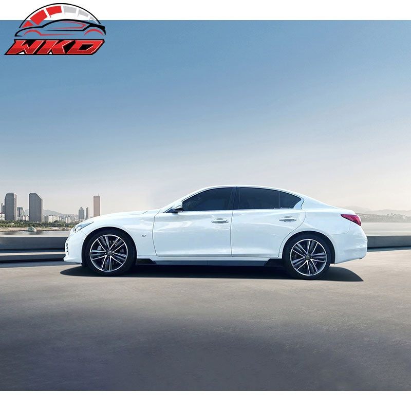 Fits 14-23 Infiniti Q50 IKON Style 4PCS Side Skirts Rocker Panel PP Gloss Black