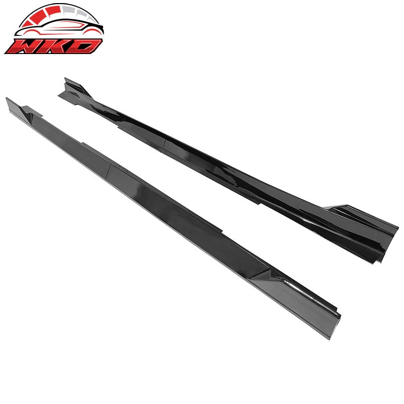 Fits 14-23 Infiniti Q50 IKON Style 4PCS Side Skirts Rocker Panel PP Gloss Black