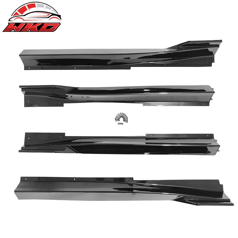 Fits 14-23 Infiniti Q50 IKON Style 4PCS Side Skirts Rocker Panel PP Gloss Black