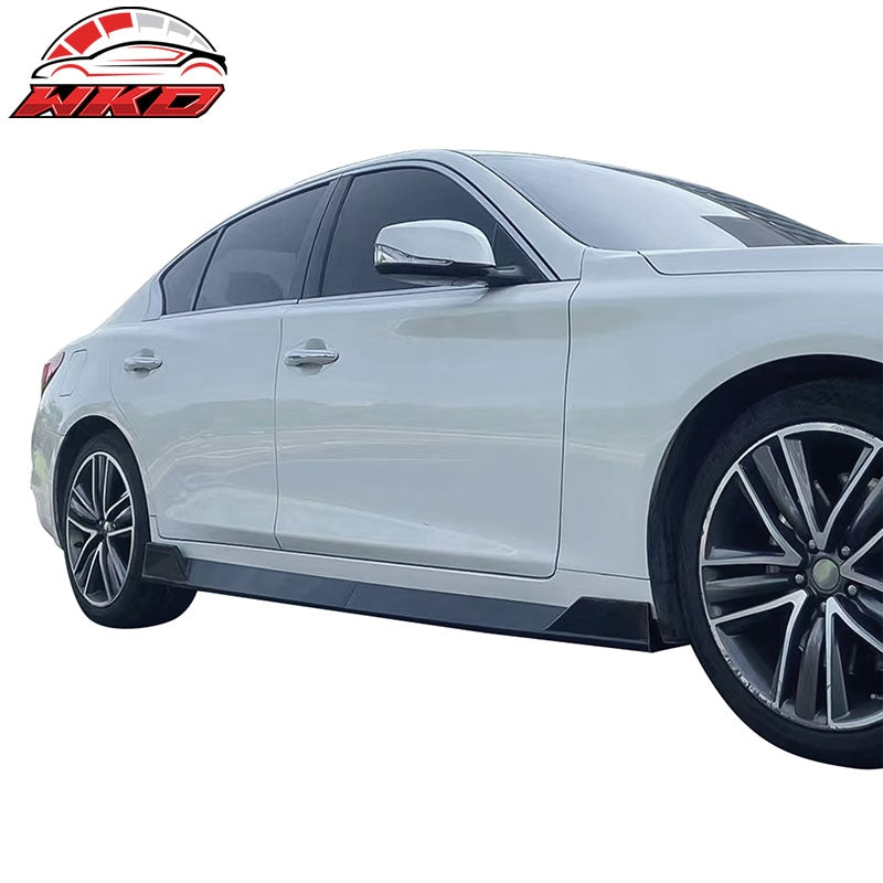 Fits 14-23 Infiniti Q50 IKON Style 4PCS Side Skirts Rocker Panel PP Matte Black
